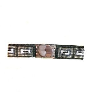 Vintage Accessories - 🎁Vintage Black White and Silver Beaded Wood Belt Vintage Accessories - 🎁Vintage Black White and Silver Beaded Wood Belt